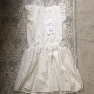 Girls Metallic Stripe Ruffle Dress Silver.